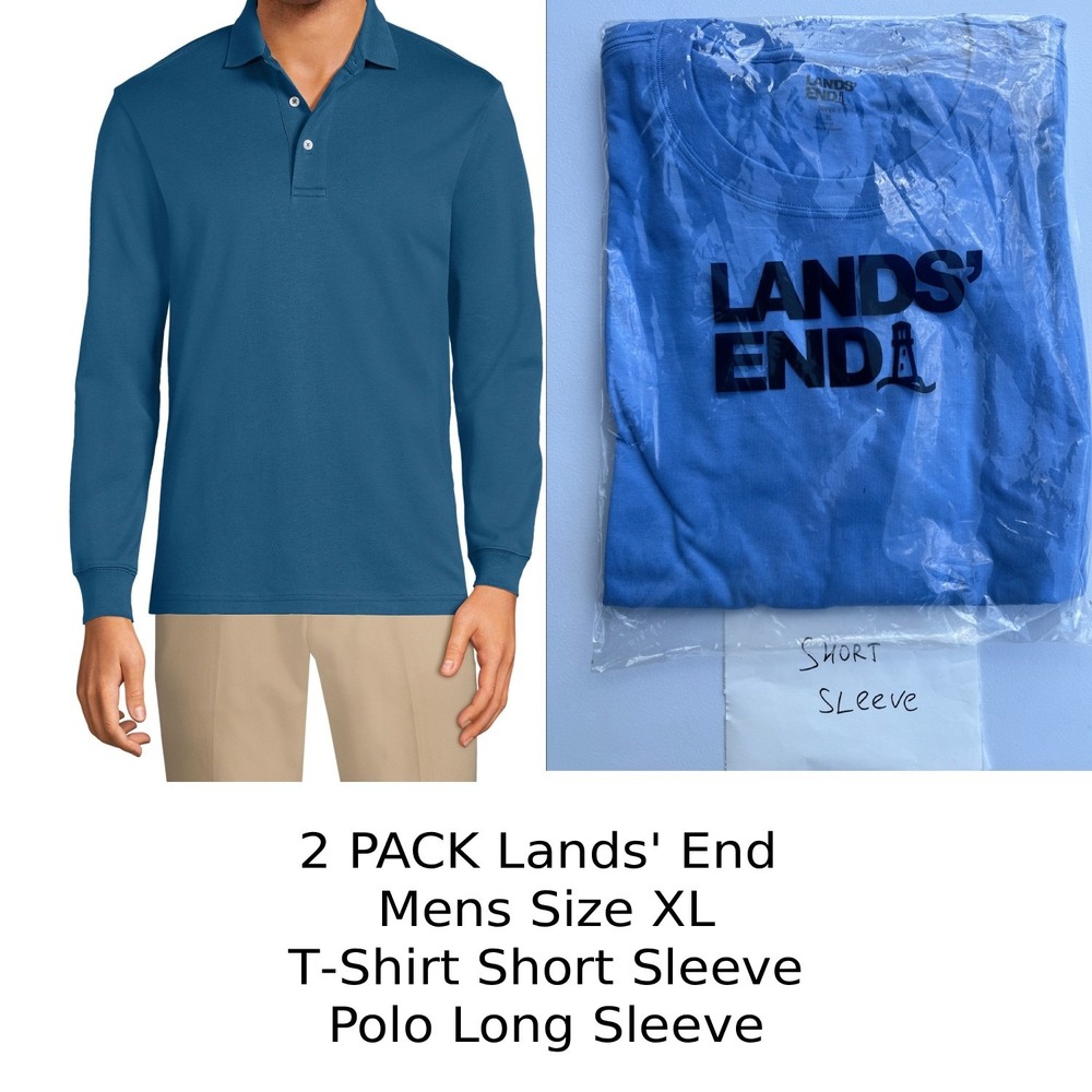 2 Pack Lands' End Mens XL - Evening Blue LS Polo & Chicory Blue T-Shirt SS